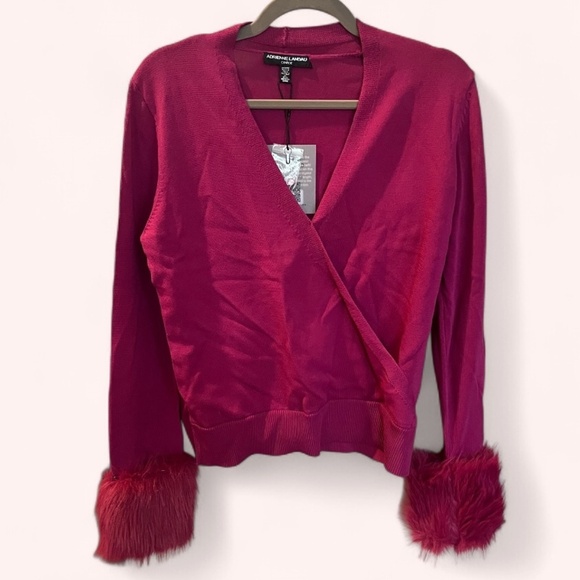 Adrienne Landau NWT Wrap Faux Fur Removable Cuff Sangria Long Sleeve Top Size M - Picture 2 of 5